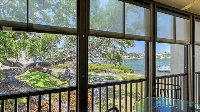 6157 Midnight Pass Rd Unit B42, Sarasota, FL 34242 - unfurnished sunroom featuring a water view
