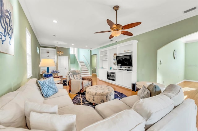 426 Magnolia Ave, Anna Maria, FL 34216 - living room with light wood-type flooring, visible vents, recessed lighting, and ceiling fan