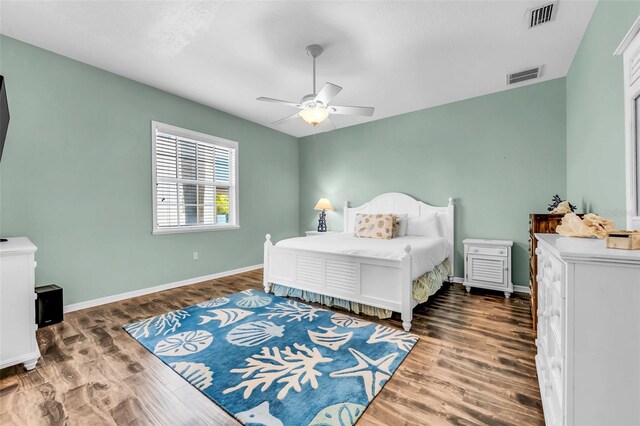 426 Magnolia Ave, Anna Maria, FL 34216 - bedroom with wood finished floors, visible vents, a ceiling fan, and baseboards