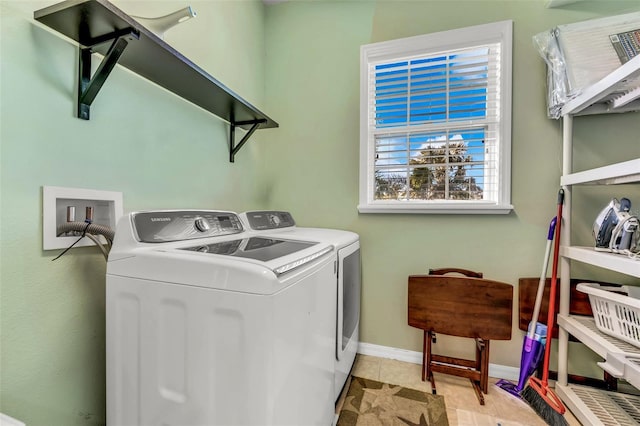 426 Magnolia Ave, Anna Maria, FL 34216 - laundry area featuring baseboards, washer and clothes dryer, laundry area, and light tile patterned floors