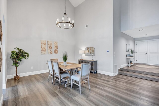75 Inlets Blvd Unit 75, Nokomis, FL 34275 - dining area featuring high vaulted ceiling, a chandelier, wood finished floors, and visible vents