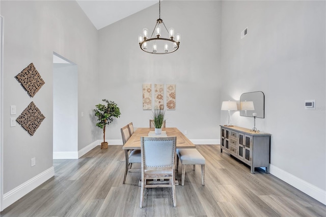 75 Inlets Blvd Unit 75, Nokomis, FL 34275 - dining space featuring high vaulted ceiling, a notable chandelier, wood finished floors, and visible vents
