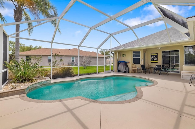 9101 Yarberry St, Sarasota, FL 34240 - outdoor pool with a patio area, a ceiling fan, and a lanai