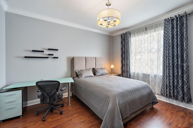 3405 54th Dr W Unit 102, Bradenton, FL 34210 - bedroom featuring a chandelier, wood finished floors, baseboards, and ornamental molding
