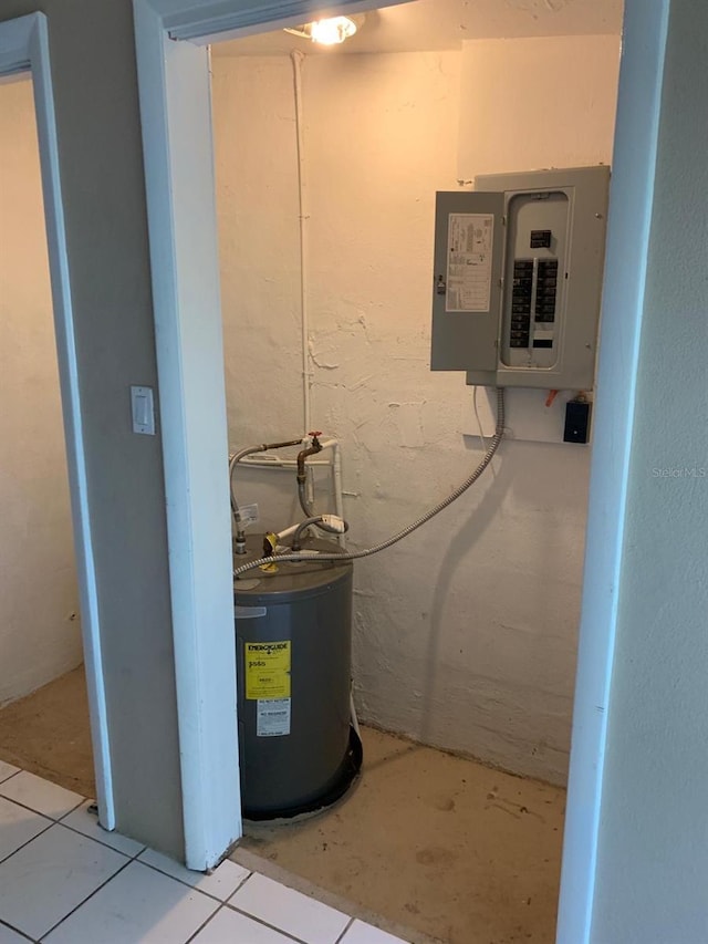 utilities featuring electric water heater and electric panel