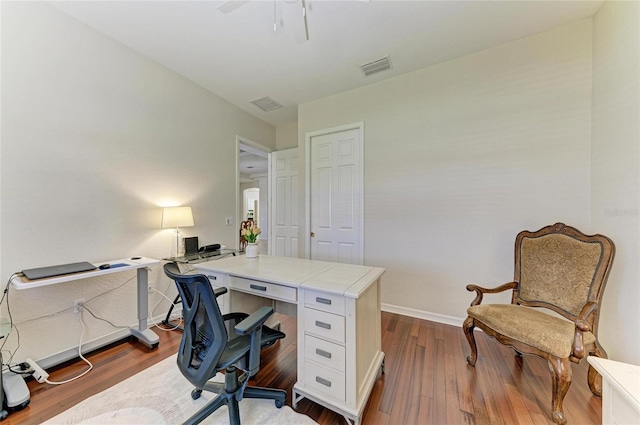 12838 Daisy Pl, Bradenton, FL 34212 - office with wood finished floors and a ceiling fan