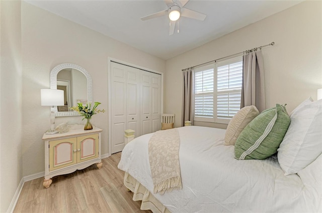 12838 Daisy Pl, Bradenton, FL 34212 - bedroom with light wood-type flooring, a closet, and ceiling fan