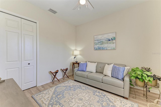 12838 Daisy Pl, Bradenton, FL 34212 - living room with ceiling fan and light wood finished floors