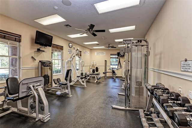 12838 Daisy Pl, Bradenton, FL 34212 - workout area featuring a ceiling fan and plenty of natural light