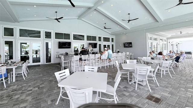 4970 Oyster Pearl St, Lakewood Ranch, FL 34211 - view of patio / terrace featuring outdoor dining area, a ceiling fan, visible vents, and french doors