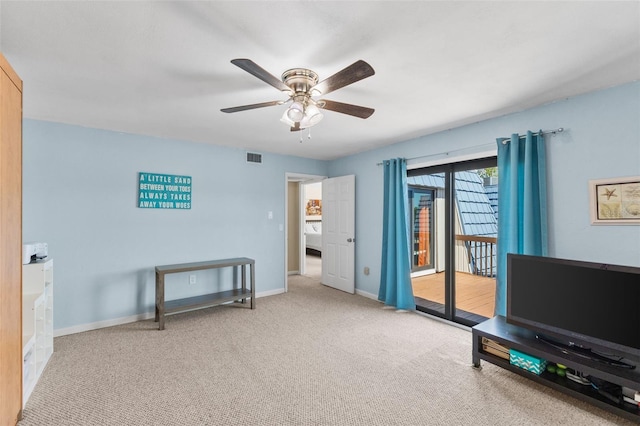 14519 Catalina Cir, Seminole, FL 33776 - interior space featuring carpet, visible vents, baseboards, and ceiling fan