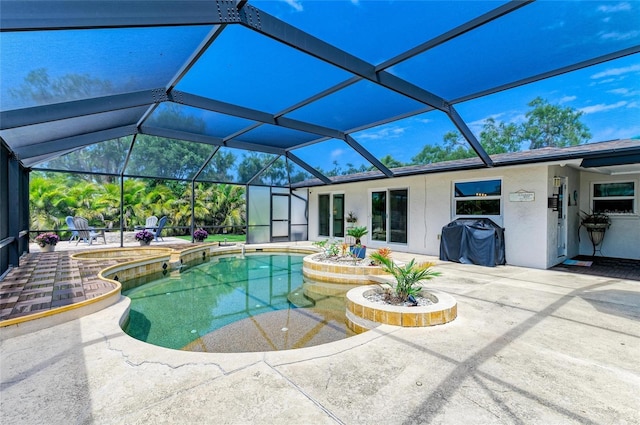 pool with a patio area, a lanai, and a grill