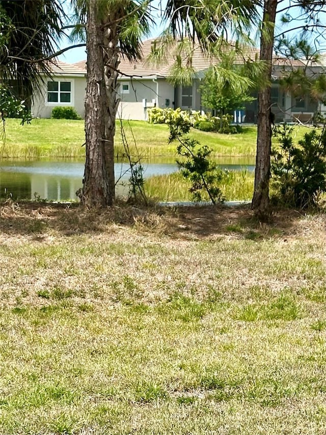view of yard with a water view