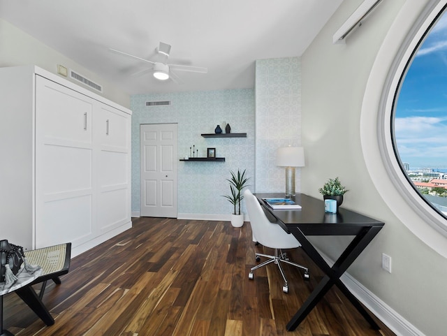 1771 Ringling Blvd Unit 1104, Sarasota, FL 34236 - office space with visible vents, a ceiling fan, dark wood-style flooring, and baseboards