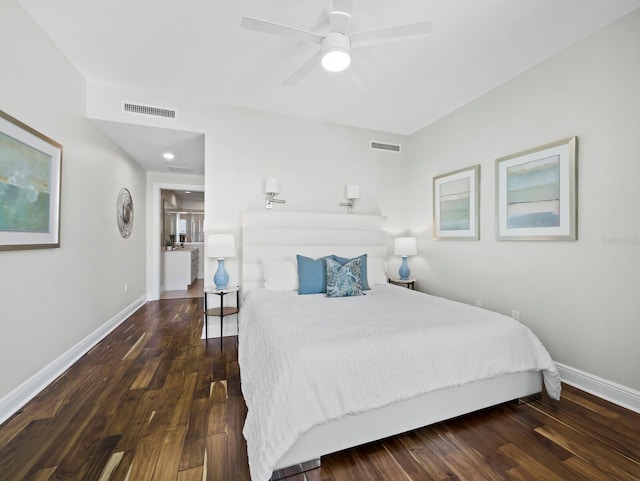 1771 Ringling Blvd Unit 1104, Sarasota, FL 34236 - bedroom featuring visible vents, baseboards, ceiling fan, and wood finished floors