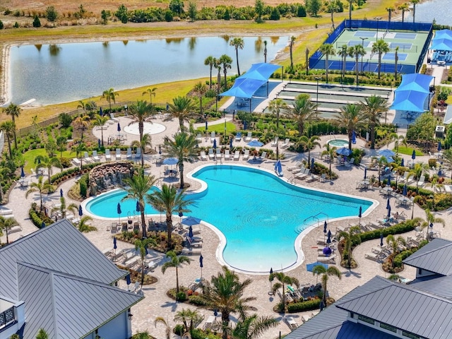 community pool with a water view