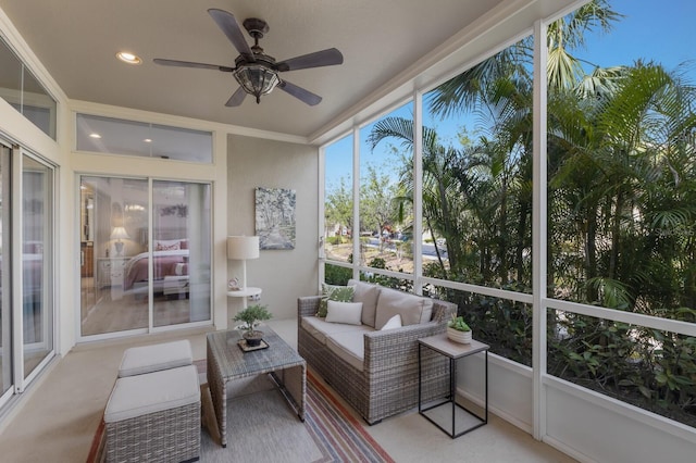 8045 Tybee Ct Unit 8045, University Park, FL 34201 - sunroom / solarium with recessed lighting, ceiling fan, and an outdoor hangout area