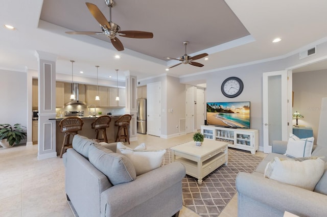 8045 Tybee Ct Unit 8045, University Park, FL 34201 - living area with recessed lighting, a tray ceiling, and visible vents