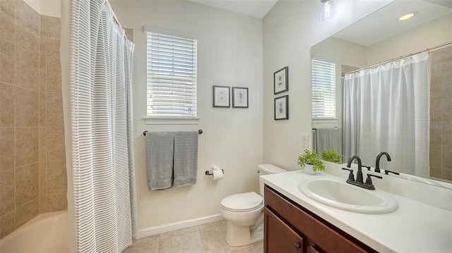 11847 Meadowgate Pl, Lakewood Ranch, FL 34211 - full bathroom with shower / bath combo, vanity, toilet, baseboards, and tile patterned flooring