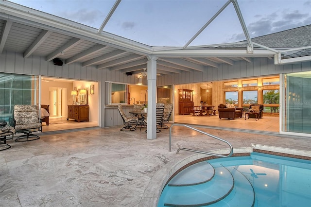 621 Ivanhoe Ln, Holmes Beach, FL 34217 - outdoor pool with a patio area, a lanai, and outdoor dining area