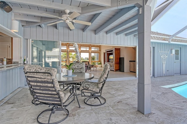621 Ivanhoe Ln, Holmes Beach, FL 34217 - view of patio / terrace with ceiling fan and an outdoor pool
