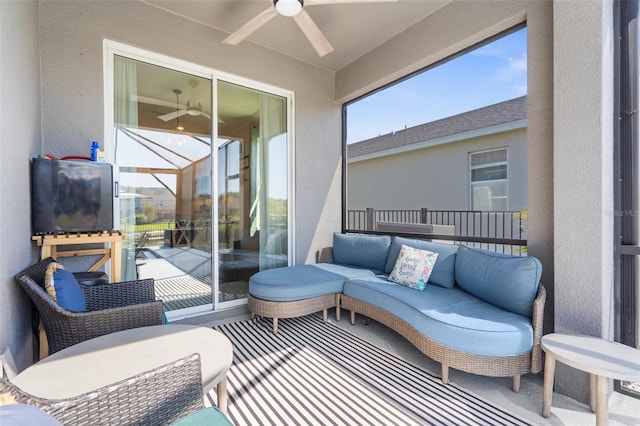 sunroom / solarium with ceiling fan