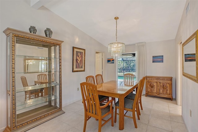 4609 Talbot Pl, Sarasota, FL 34241 - dining area featuring lofted ceiling, visible vents, a notable chandelier, and light tile patterned floors