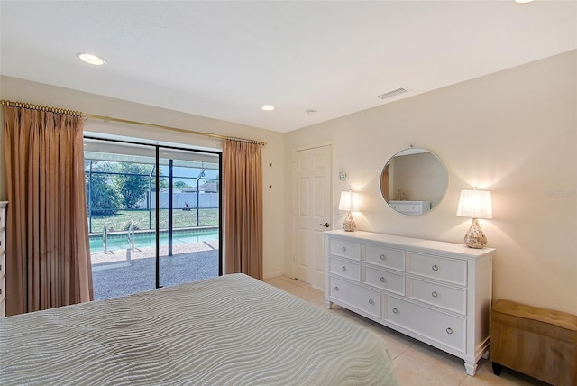 4609 Talbot Pl, Sarasota, FL 34241 - bedroom with light tile patterned floors, baseboards, access to exterior, visible vents, and recessed lighting