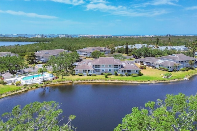 aerial view with a water view