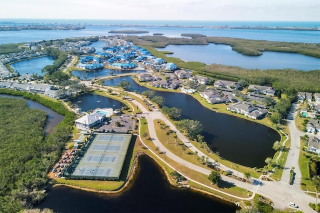 aerial view with a residential view and a water view