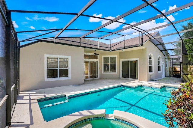 1125 English Garden Ln, Winter Garden, FL 34787 - view of pool featuring a lanai, ceiling fan, a patio area, and a pool with connected hot tub