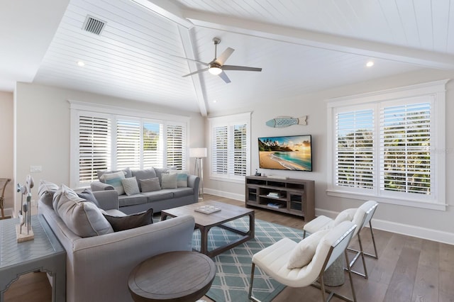 222 Willow Ave, Anna Maria, FL 34216 - living room with a ceiling fan, visible vents, baseboards, dark wood-style floors, and recessed lighting