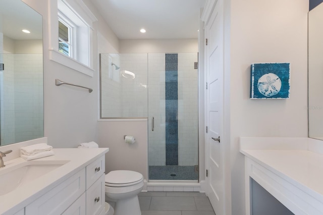 222 Willow Ave, Anna Maria, FL 34216 - bathroom featuring tile patterned flooring, vanity, toilet, recessed lighting, and a shower stall