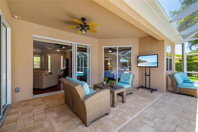 7804 Edmonston Cir, University Park, FL 34201 - view of patio with glass enclosure and ceiling fan