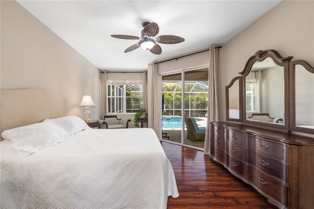 7804 Edmonston Cir, University Park, FL 34201 - bedroom featuring a ceiling fan, dark wood finished floors, and access to exterior