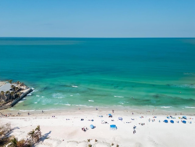 property view of water featuring a beach view