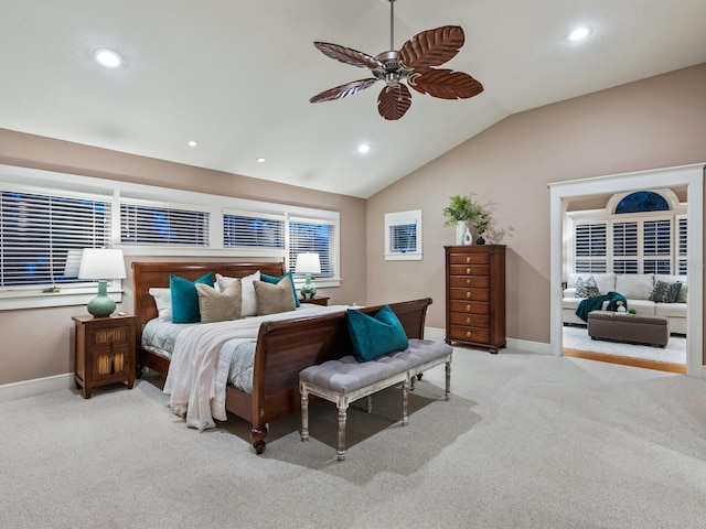 8871 Fishermens Bay Dr, Sarasota, FL 34231 - bedroom with carpet flooring, vaulted ceiling, and baseboards