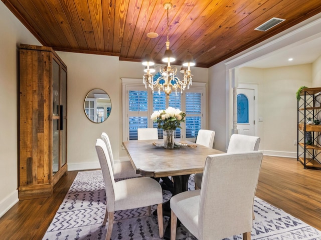 8871 Fishermens Bay Dr, Sarasota, FL 34231 - dining area with visible vents, dark wood-style flooring, a chandelier, and baseboards
