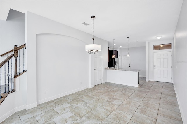288 Crew Ct, Sarasota, FL 34243 - interior space featuring visible vents, stairs, baseboards, a notable chandelier, and recessed lighting