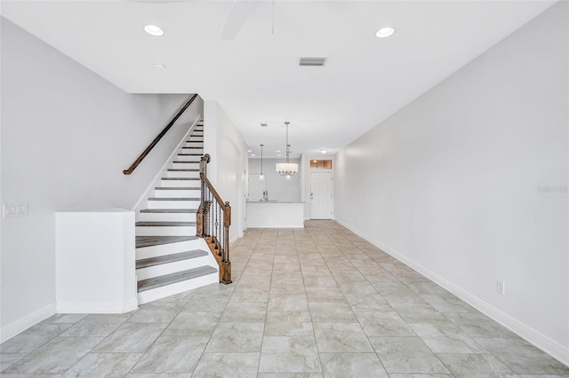 288 Crew Ct, Sarasota, FL 34243 - staircase featuring baseboards, a ceiling fan, recessed lighting, and visible vents
