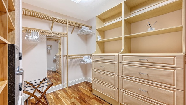 walk in closet with light wood-style flooring
