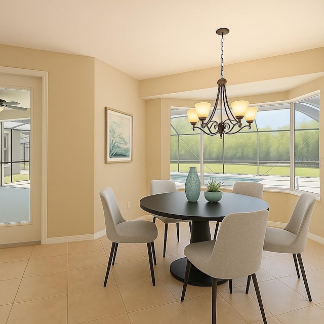 15518 29th St E, Parrish, FL 34219 - dining space featuring a chandelier, baseboards, and light tile patterned flooring
