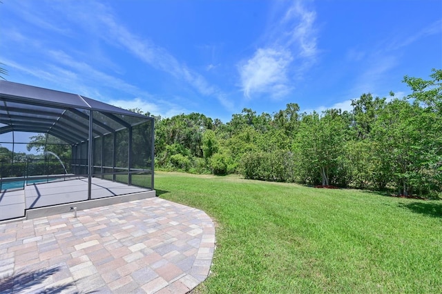 15518 29th St E, Parrish, FL 34219 - view of green lawn featuring an outdoor pool, a lanai, and a patio area