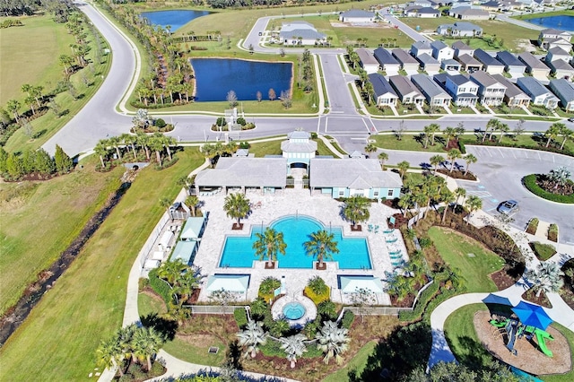 aerial view with a water view