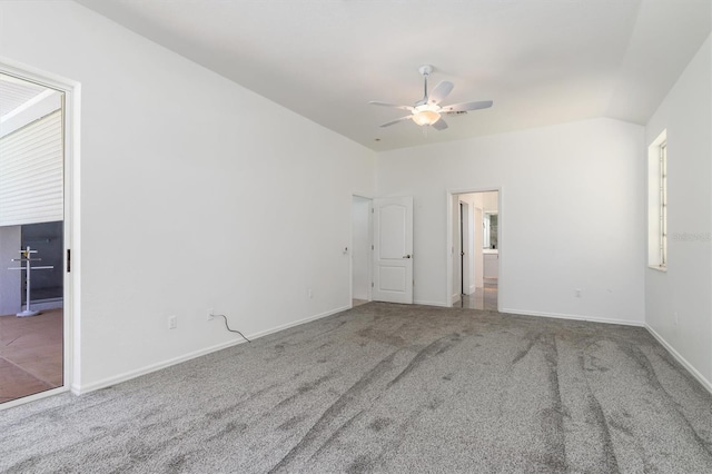 unfurnished bedroom featuring carpet, baseboards, and ceiling fan