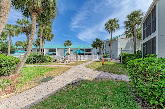 surrounding community featuring a lawn and fence
