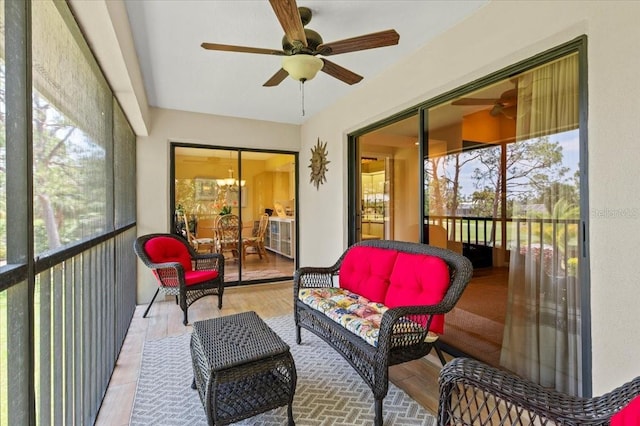 7639 Fairway Woods Dr Unit 605, Sarasota, FL 34238 - sunroom / solarium featuring a ceiling fan