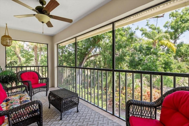 7639 Fairway Woods Dr Unit 605, Sarasota, FL 34238 - sunroom / solarium featuring outdoor lounge area and ceiling fan