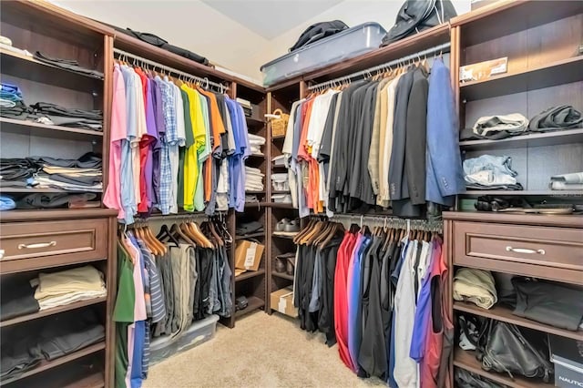 walk in closet with carpet flooring