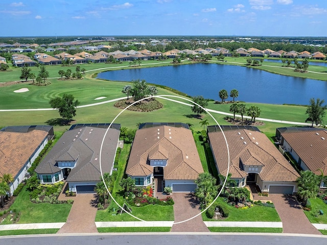 15037 Montello Way, Lakewood Ranch, FL 34211 - aerial view featuring golf course view, a water view, and a residential view